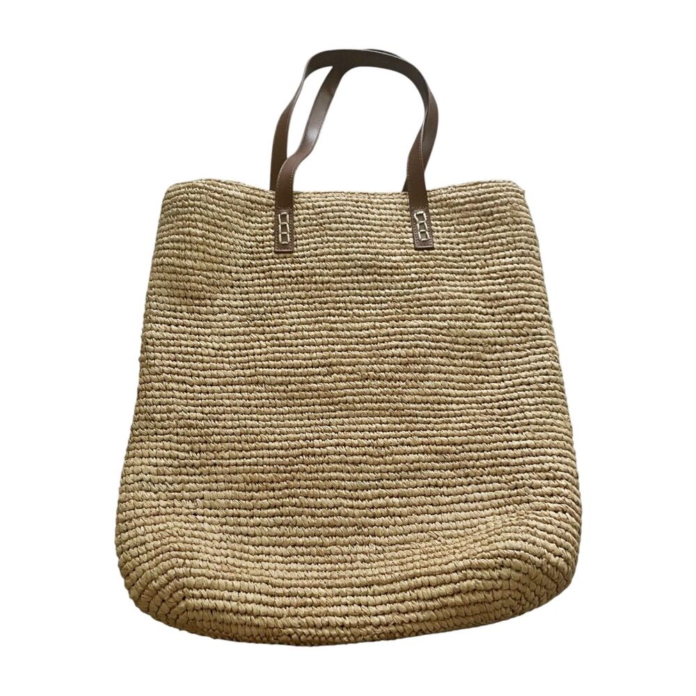 Large Tommy Bahama Woven Straw Rattan Bucket Beach Pool Tote Bag Resort Summer